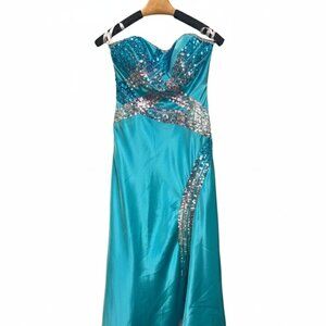 Party Time Turquoise/Pink Sequin Strapless Sweetheart Asymmetrical Formal Dress
